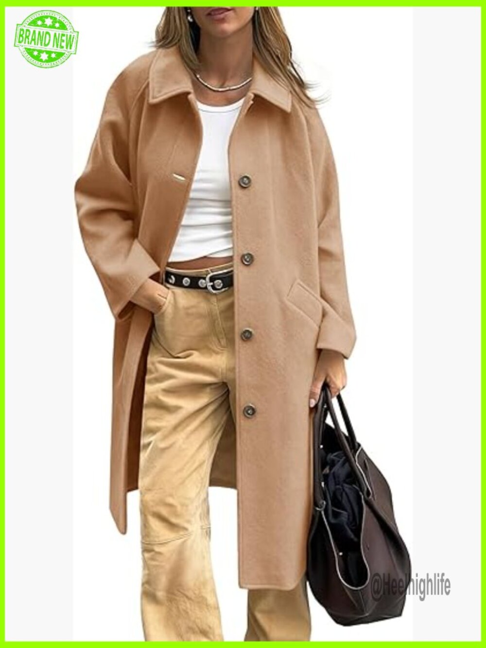 Womens Long Single Breasted Peacoat Lapel Collar Casual Trench Jacket - Picture 1 of 5